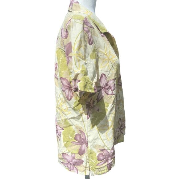 Tommy Bahama Linen Silk Blend Floral Collared Button Down Blouse Women’s Large - Picture 2 of 5